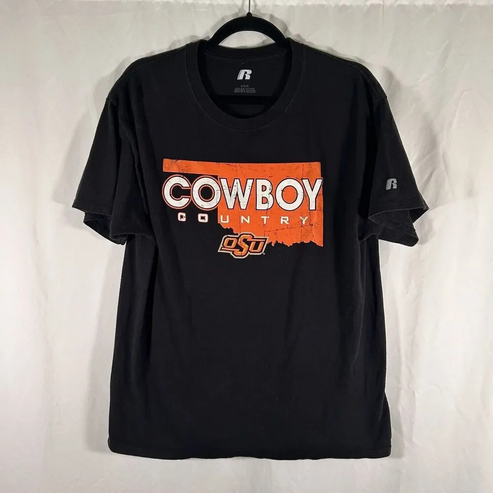 Oklahoma State OSU Russell Shirt Men's Medium Black Graphic Print Short Sleeve